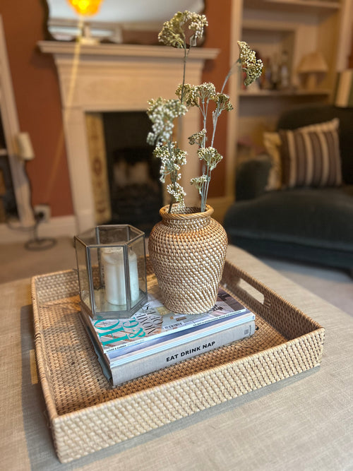 Rattan vase with faux stems