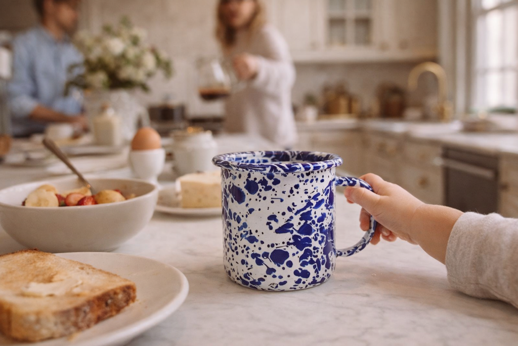Enamel splatter mug